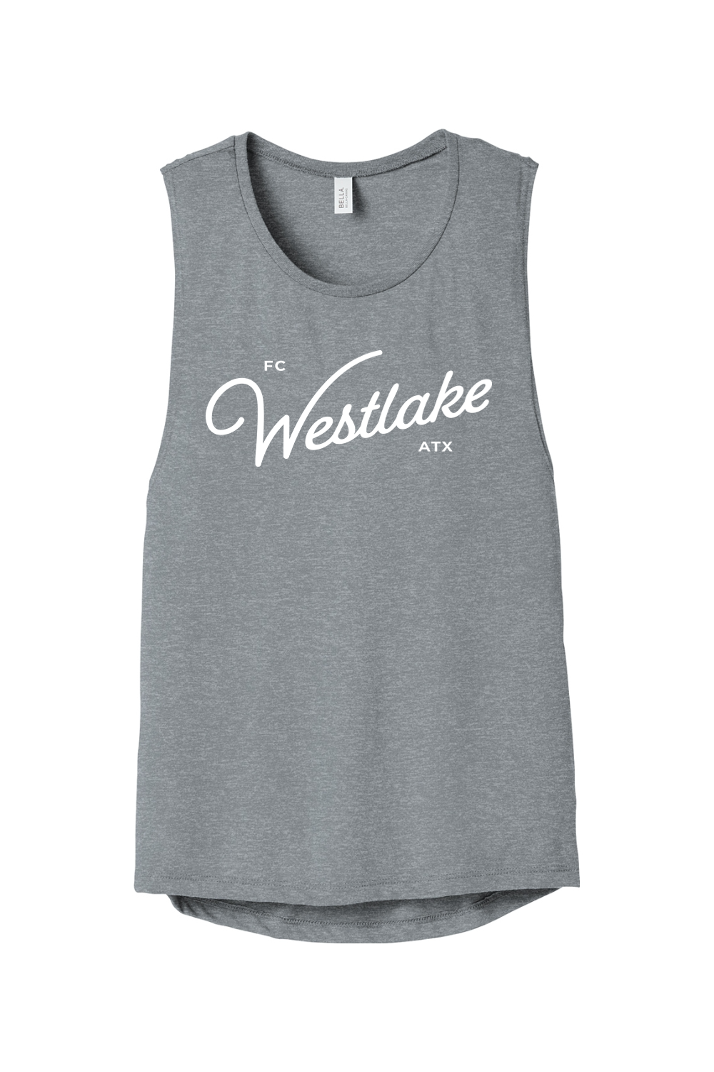 Gray tank top with 'Westlake ATX' text on a white background