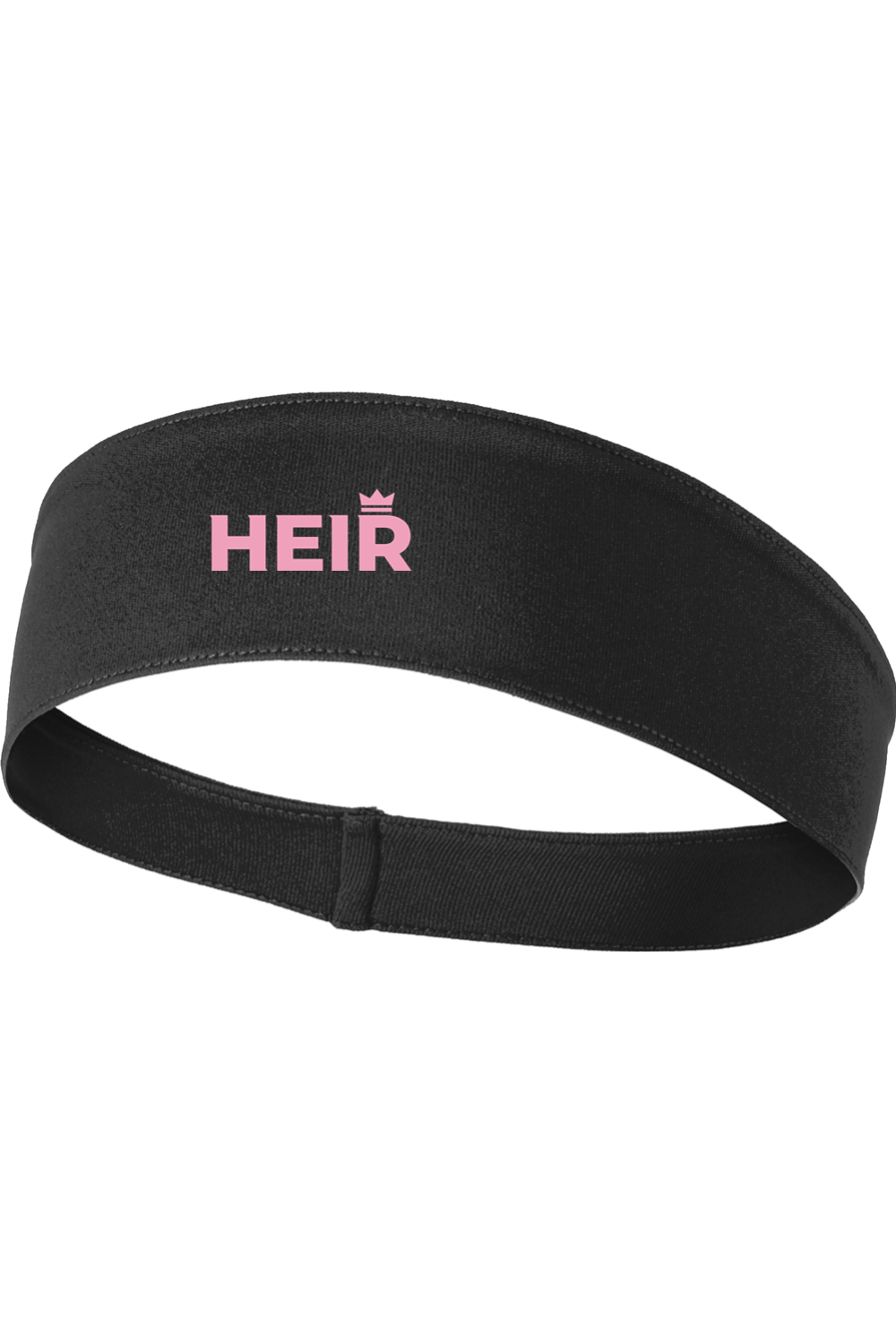 Black headband with 'HEIR' text on a white background