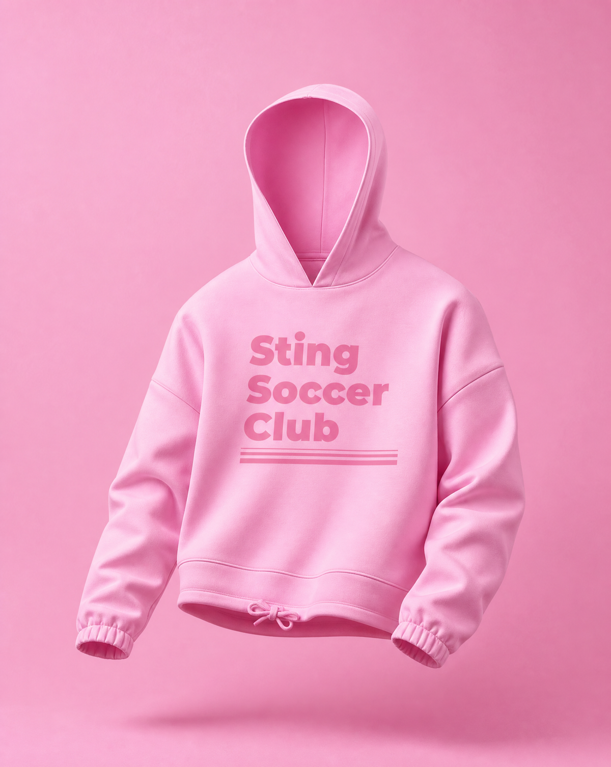 Sting Soccer Club youth pink logo hoodie, front view