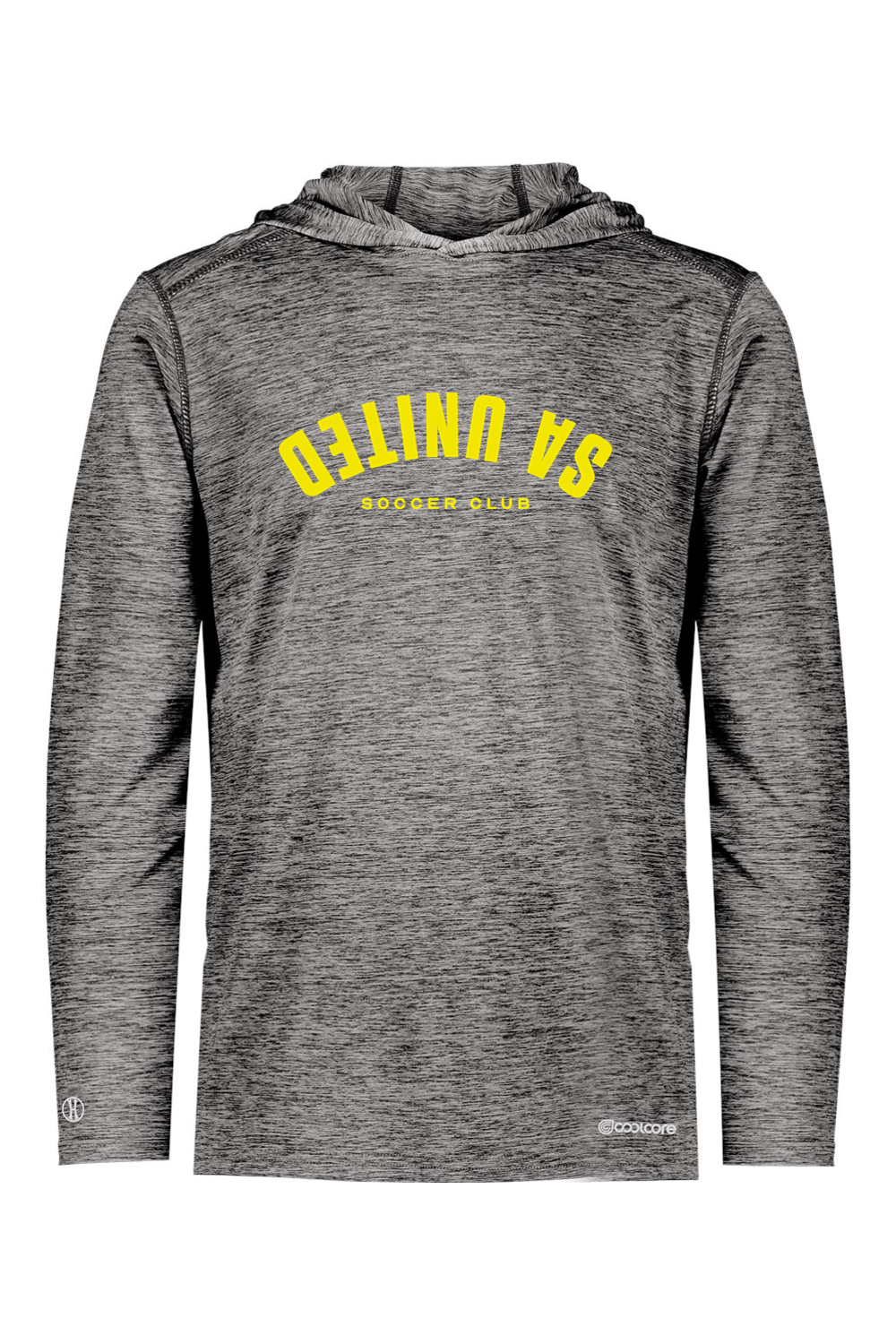 Gray hoodie with yellow text on a white background