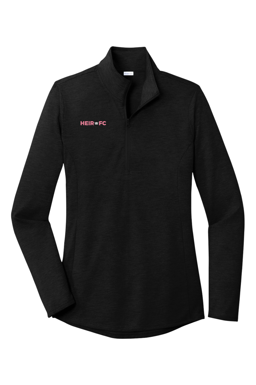 Gray long-sleeve shirt with a logo on a white background