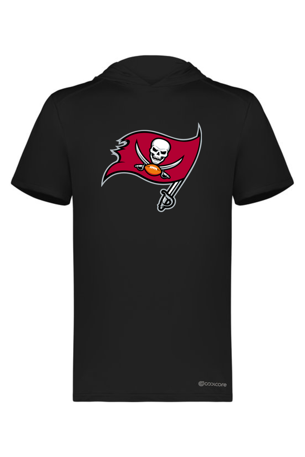 Bucs Football Holloway Coolcore short-sleeve hoodie in black, front view