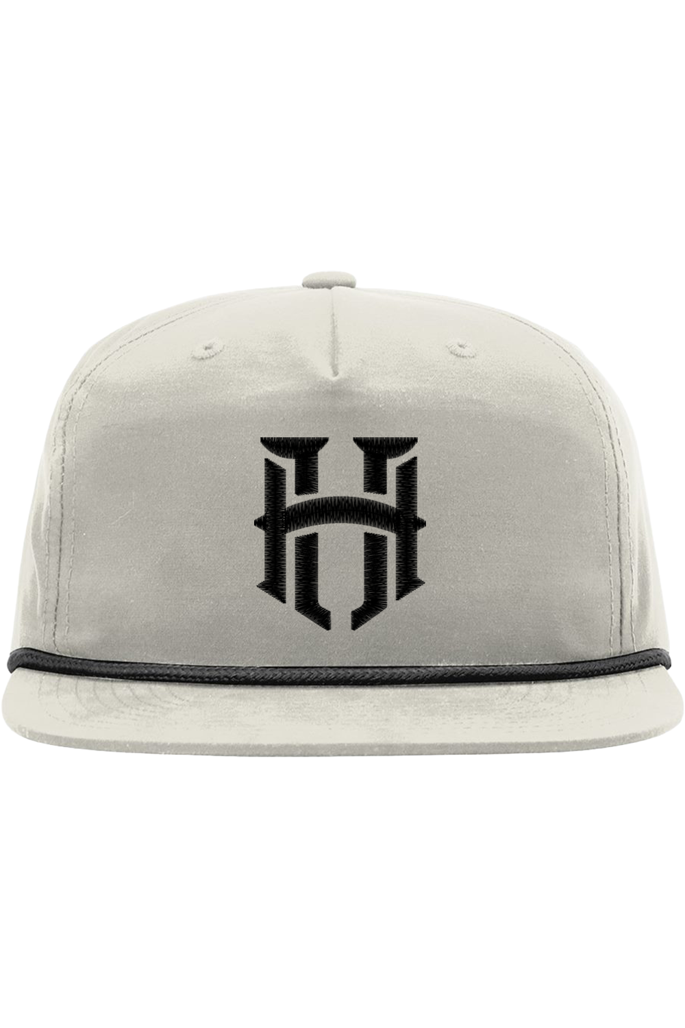 Beige cap with black logo on a white background